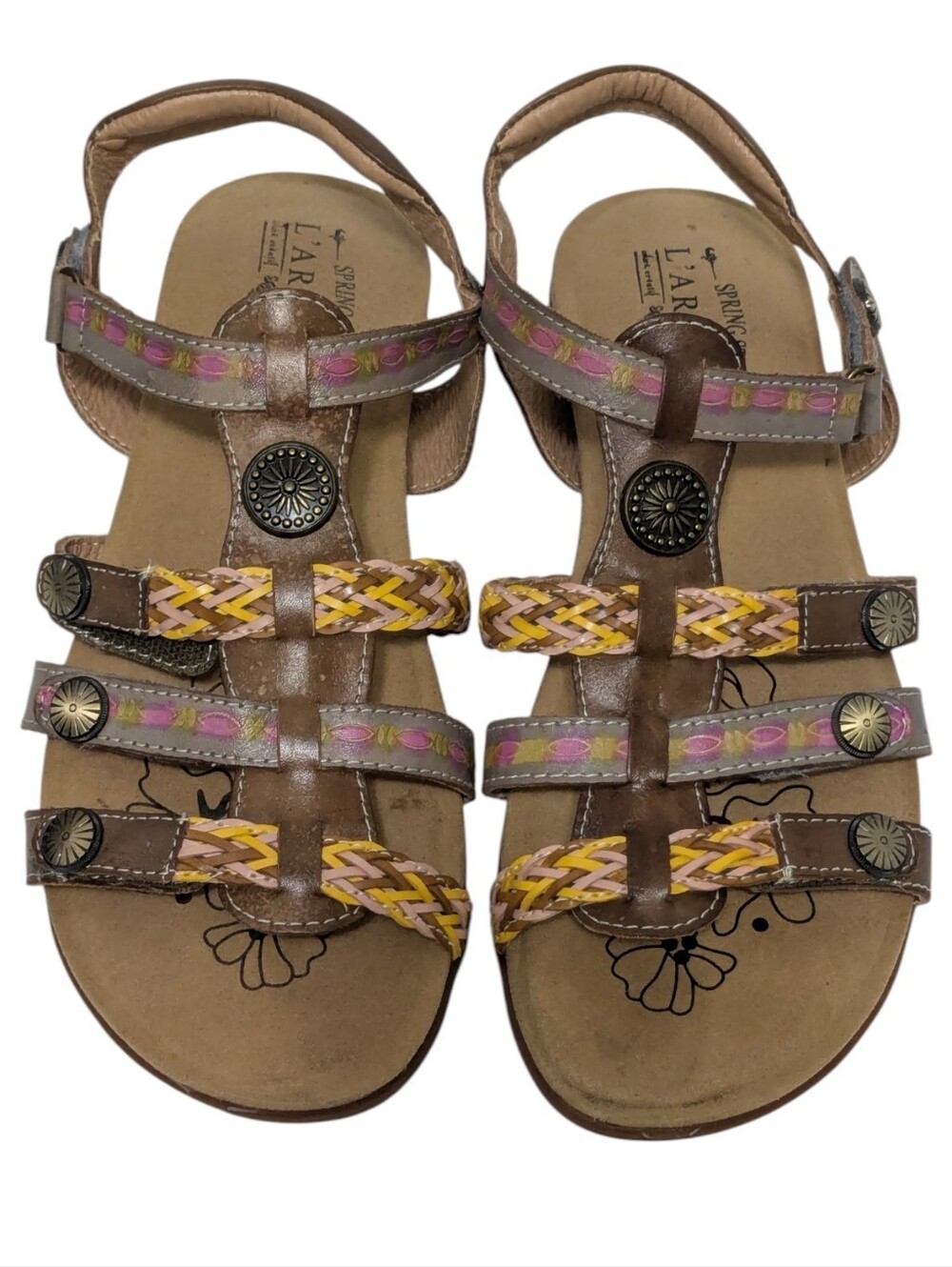 L'Artiste Spring Step Delila Sandals Women's Size US 8 EU 39 Brown Multi Leather